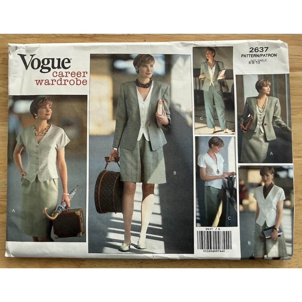 Vogue Career Wardrobe Pattern 2637 Jacket Top Shorts Skirt Pants Size 6-10 UC FF